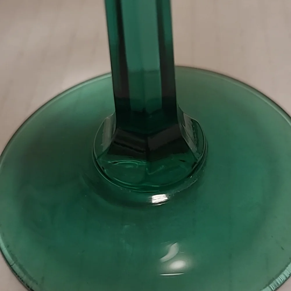 Pair of Vintage Green Stemmed Crystal Wine Glasses
